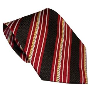 Vtg Kai Long Mens Tie Handmade 100% Silk Red & Black Striped Necktie 58x3.75”